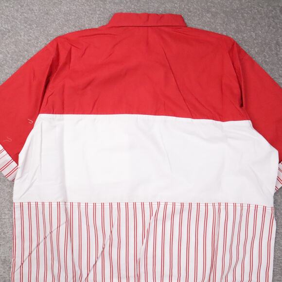 VTG 80s 90s Award Deadstock Large Red White Striped Short Sleeve Collared Shirt - Picture 10 of 10